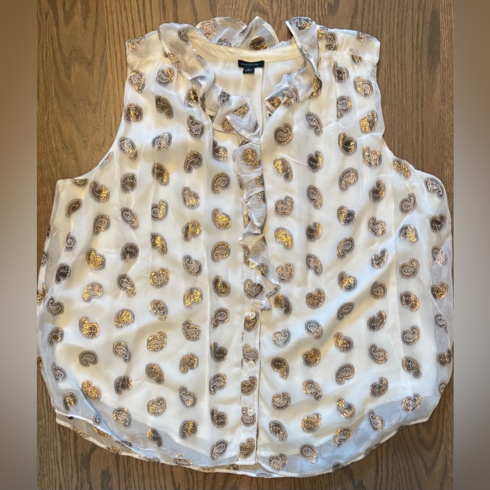 Ann Taylor Cream and Gold Paisley Blouse